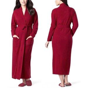 Arlotta Womens 100% Cashmere Wrap Long Belted Robe Coat Cardigan in Merlot Red S